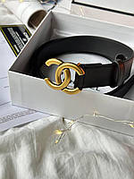 Ремень Кожаный Шанель Брендовый Пояс С Золотой Пряжкой И Логотипом Черный Поясной Chanel DBUY 25 Ремінь