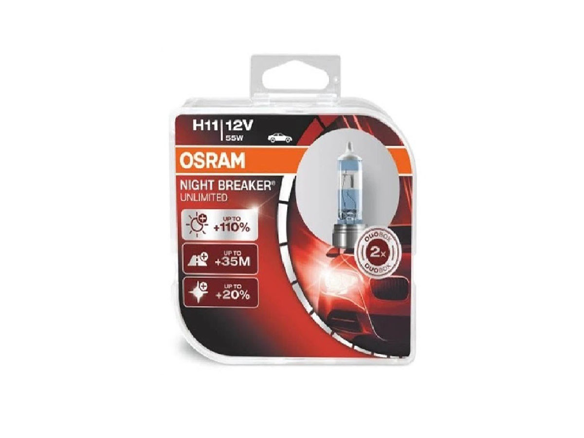 Комплект галогенових ламп Osram 64211NBU H11 Night Breaker Unlimited +110% 55W 12V PGJ19-2 HardDuopet, фото 1