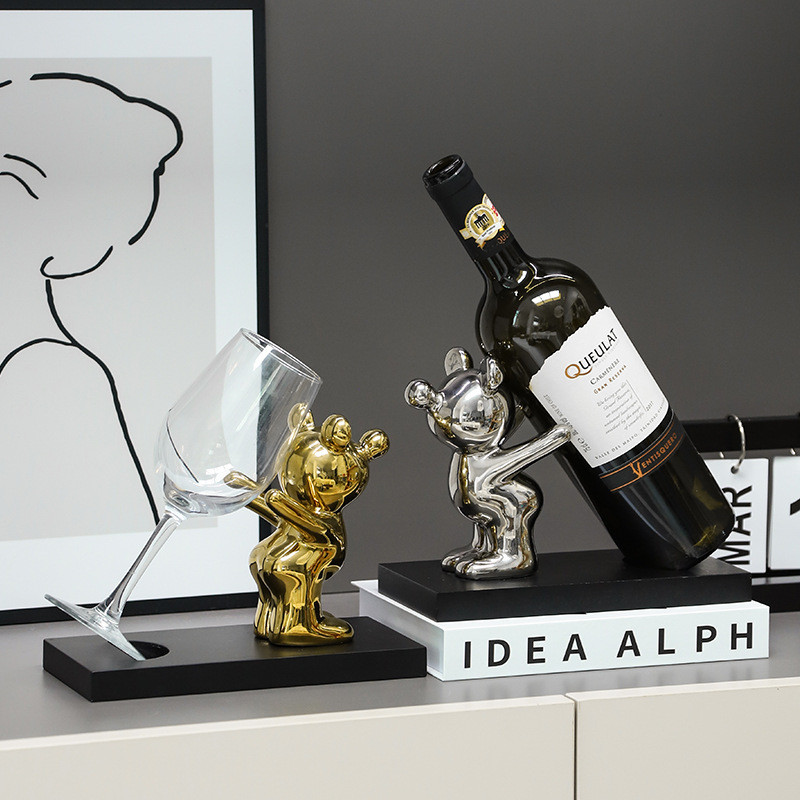 Інтер'єрна підставка під вино, прикраса інтер'єру ведмеді, підставка під вино та келихи, фото 1