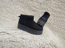 Уги ЧОРНІ короткі черевички теплі на високій підошві з лейбл UGG екозамша жіночі, фото 4