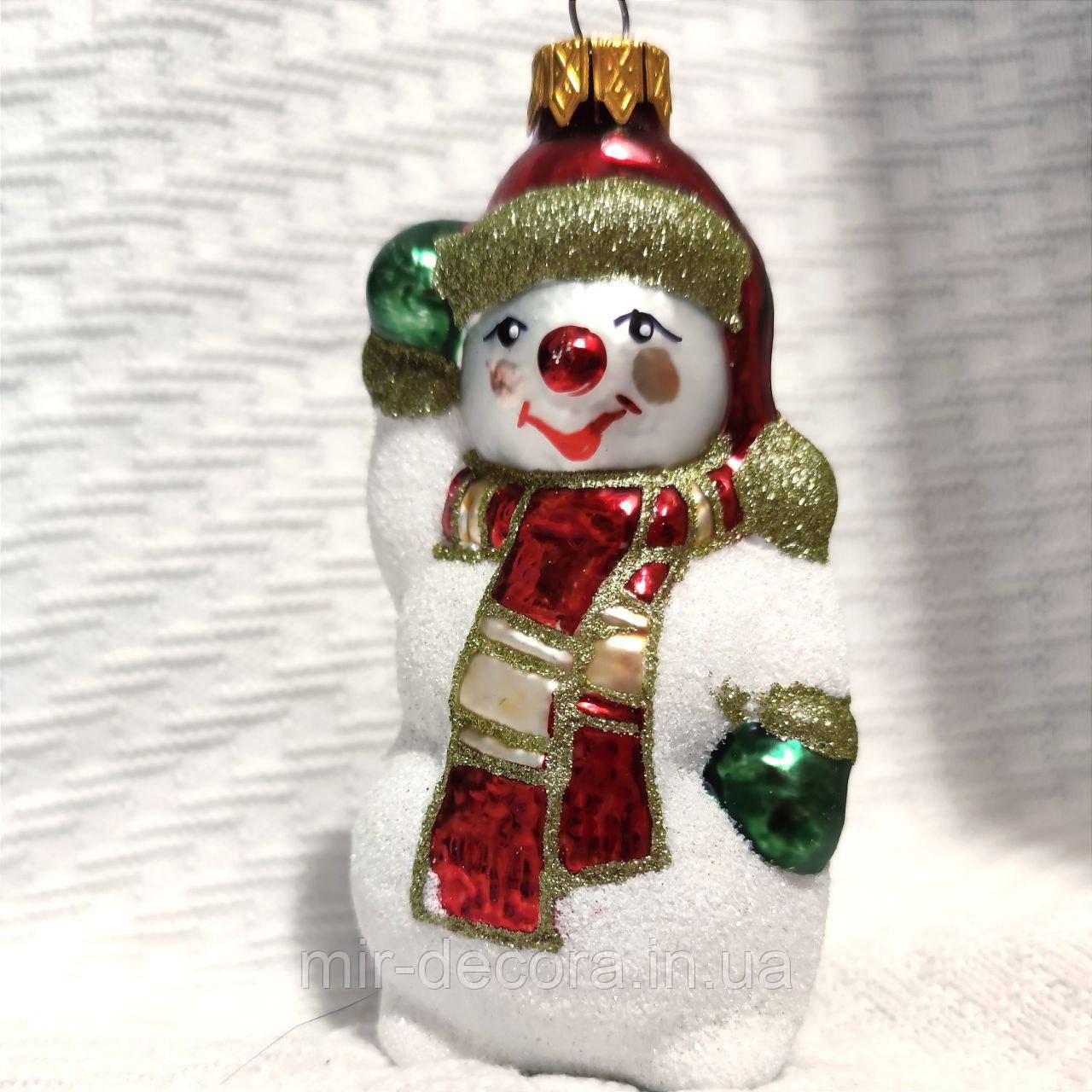 Формовая стеклянная игрушка "Сніговик білосніжний", фото 1