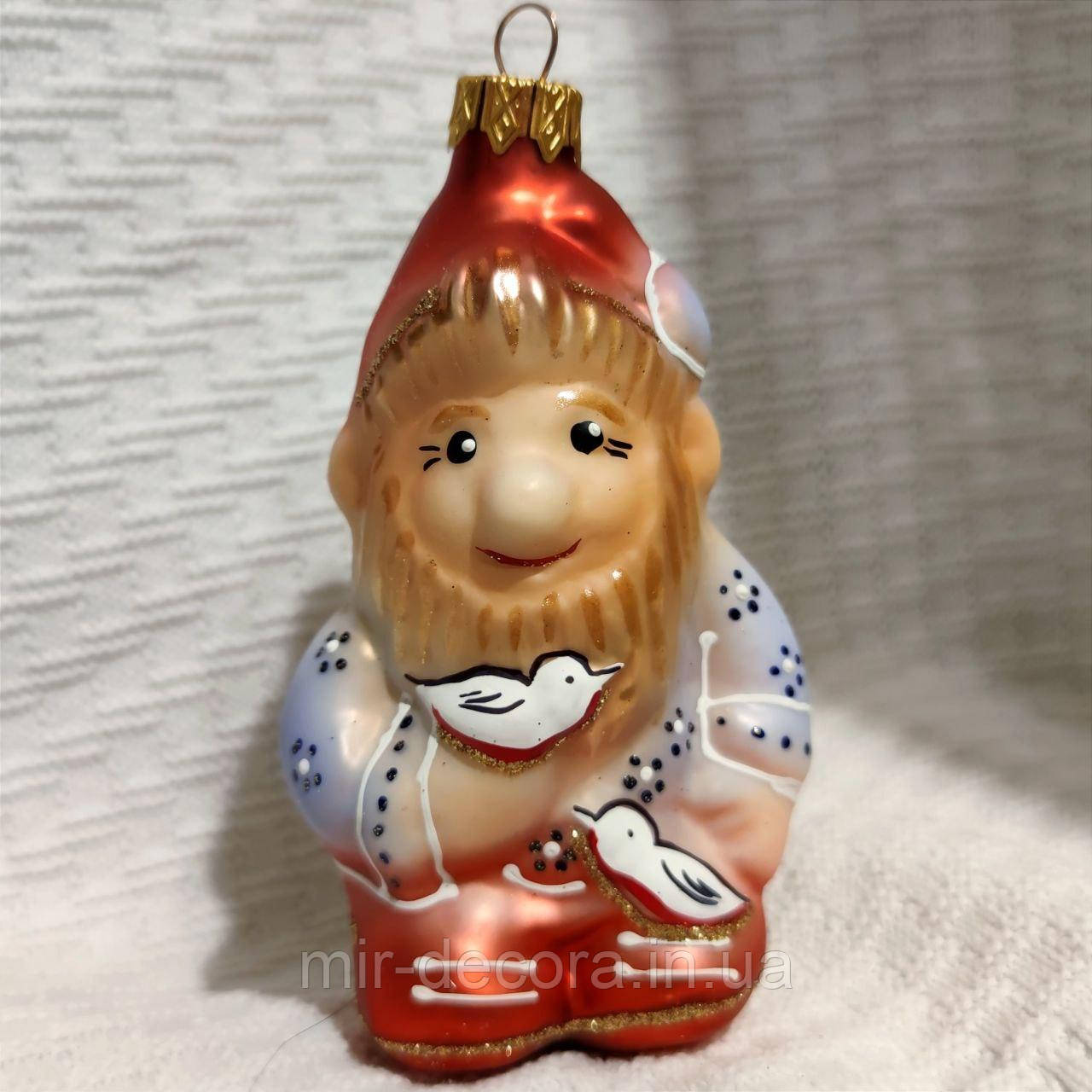 Формова скляна іграшка Гном із пташками, фото 1