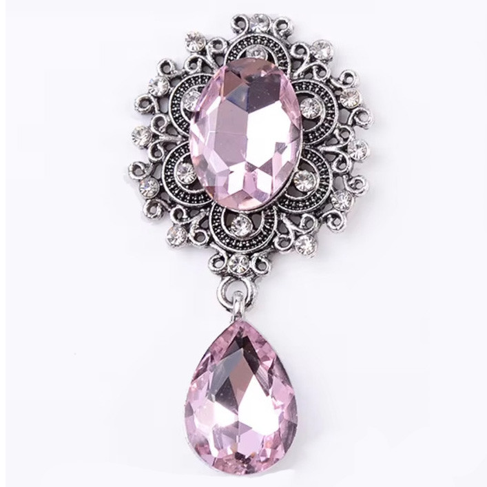 Стразовий декор в ажурній оправі «Овал» з підвіскою-краплиною, 4,5х2,5, світло-рожевий