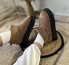 Угги ботиночки РЫЖИЕ CAMEL короткие на высокой подошве черного цвета утепленые женские зимние, фото 4