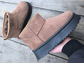 Угги КОРИЧНЕВЫЕ Рыжие CAMEL UGG на черной высокой подошве  ботиночки короткие утепленые женские зимние, фото 3