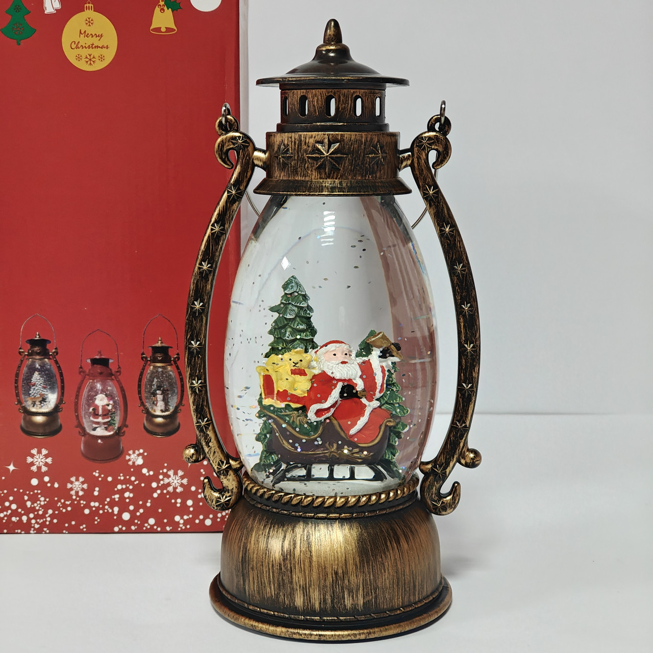 Новорічний музичний світильник зі снігом Water Lantern Дід Мороз і ялинка ОО-03 ретрочник з ефектом снігу
