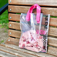 Пакет пищевой LDPE прозорий, "Це був WOW шопінг!" 30х30(+3)см, 70 мкм, з петлевою білою ручкою, (50 шт.)