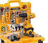 Дитячий ігровий набір інструментів 2в1 у валізі для хлопчика з шуруповертом та інструментами 98 елементів, фото 6