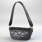 Якісна жіноча сумка чорна стьобана сумка крос-боді на плече сумка з плечовим ременем з екошкіри сумка, фото 2
