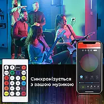 Розумна Smart гірлянда на 200 LED з керуванням зі смартфона прозорий дріт довжина 2 м колір світіння, фото 4
