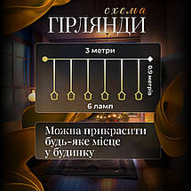 Гірлянда штора 3 метри на 6 фігур Діамант колір світіння теплий білий, фото 3