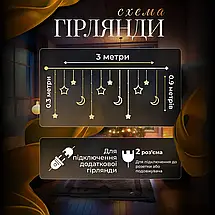 Гірлянда штора Місяць і зірки 12 фігур розмір 3х0,9 м колір світіння синій, фото 4
