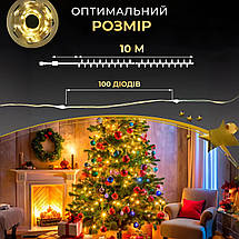 Гірлянда Роса біла нитка довжина 10 м на 100 LED від USB колір світіння жовтий, фото 3