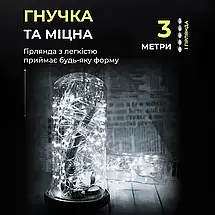 Гірлянда Роса зелена нитка довжина 3 м на 30 LED на батарейках колір світіння білий, фото 6