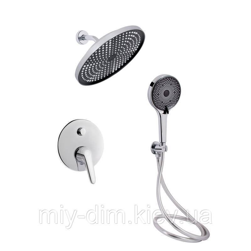 Комплект для душу Qtap Chrome: Змішувач QTOS6212107ODC + Лійки (QTRUC125CRM45952,QTHLA107CRM45948) + Шланг