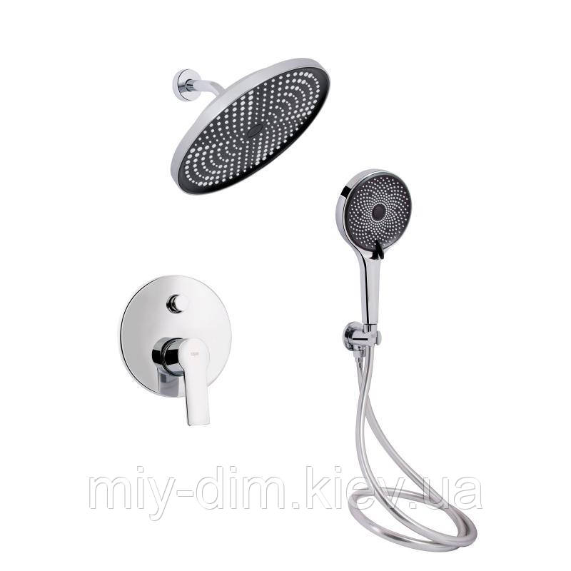 Комплект для душу Qtap Chrome: Змішувач QTUST6216107ODC + Лійки (QTRUC125CRM45952,QTHLA107CRM45948) + Шланг