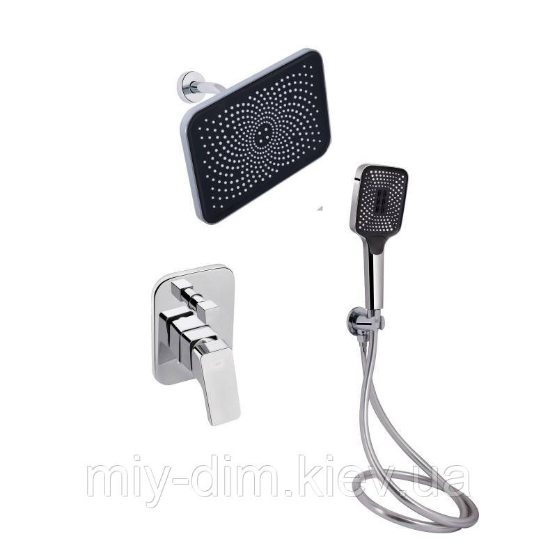 Комплект для душу Qtap Chrome: Змішувач QTNAM6225102NC + Лійки (QTRUC125CRM45954,QTHLA107CRM45784) + Шланг