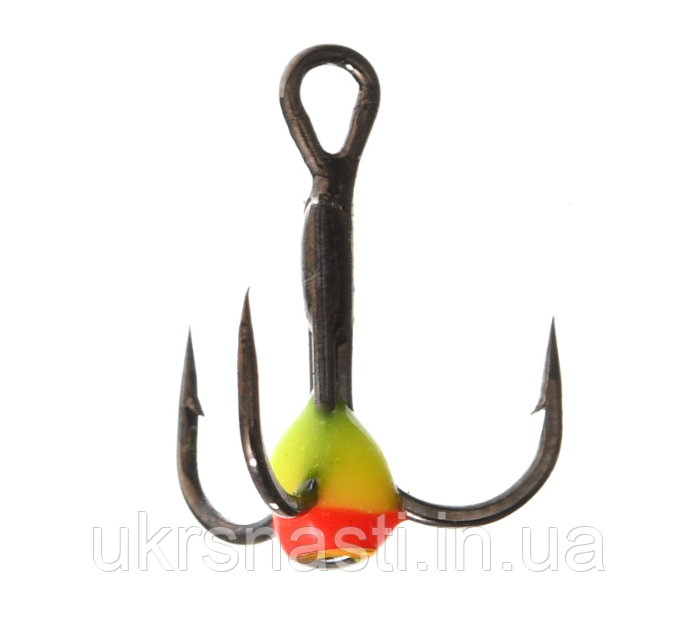 Трійник для балансира Flagman Black Nickel жовтий/червоний No16 потрійний гачок з оком, фото 1