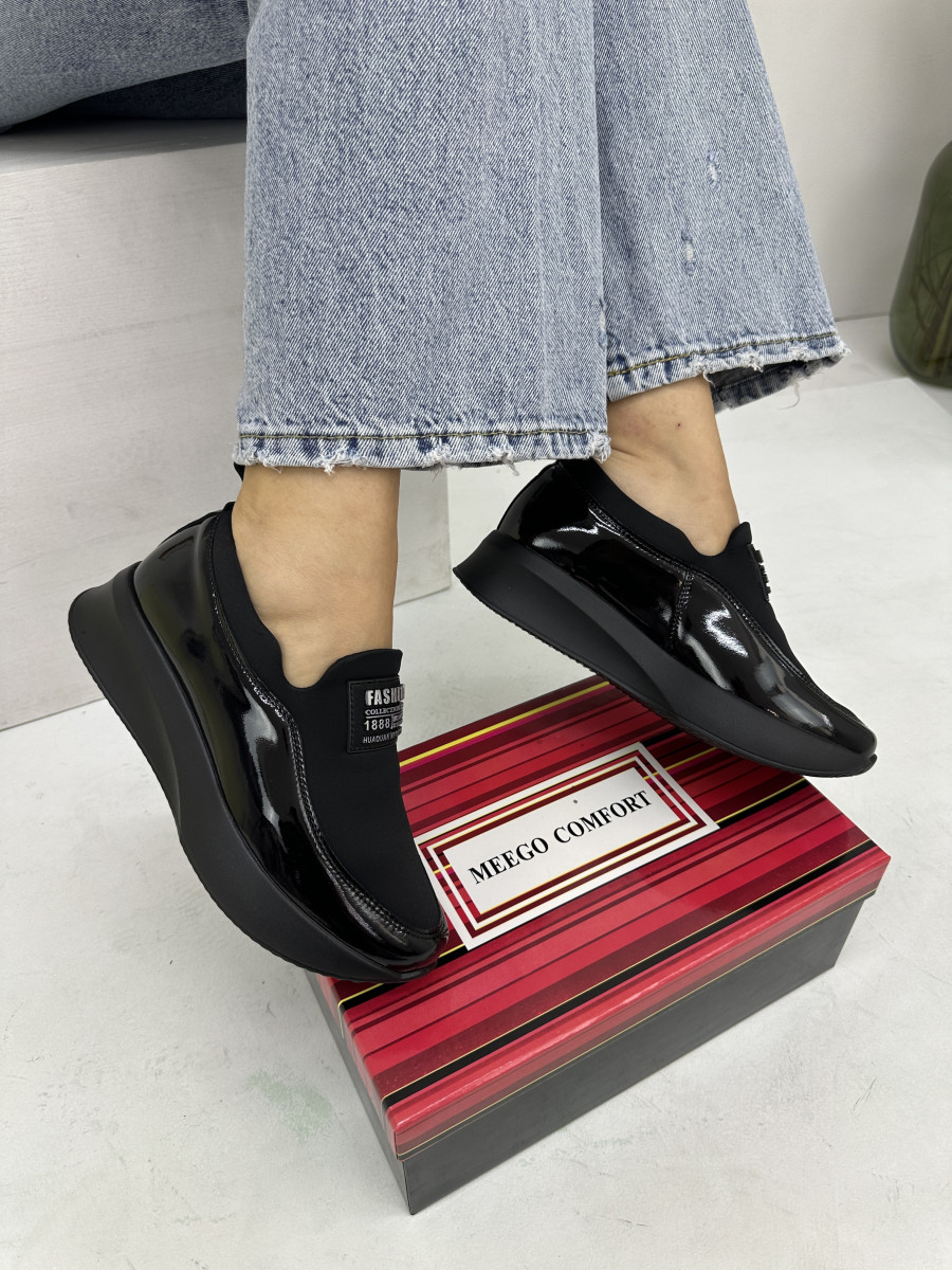 Туфлі на танкетці жіночі MeegoComfort 24D8663 Black чорні лакові 36, фото 1