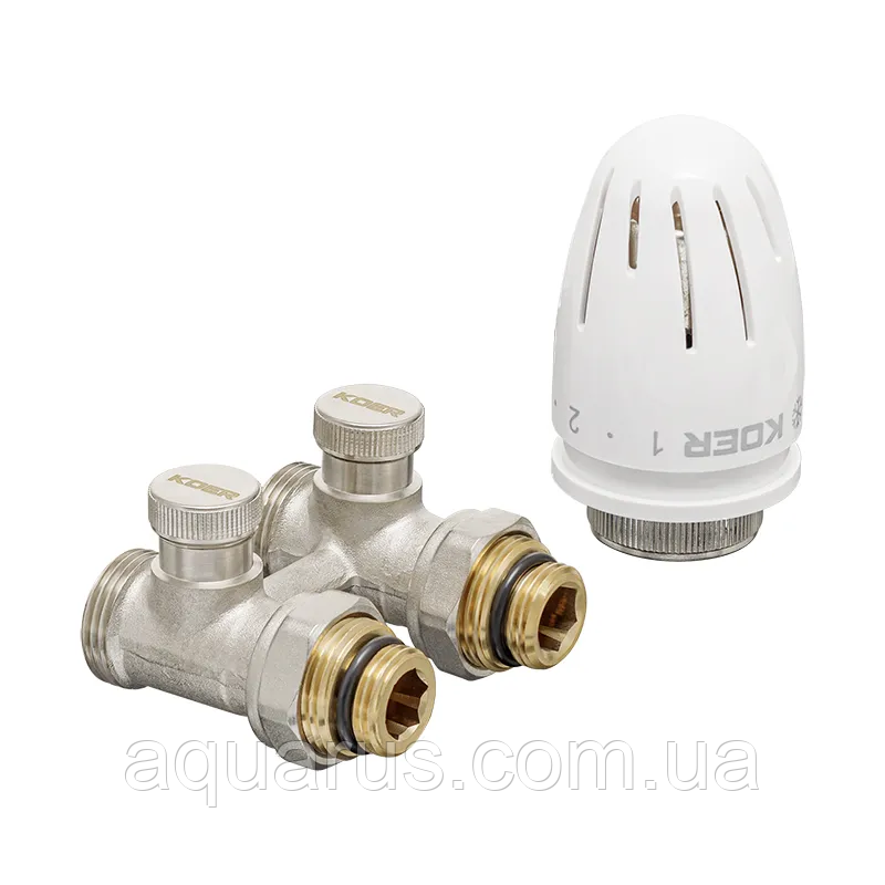 Комплект для нижнього підкл. радіатора KOER SET-22 - 1/2"x3/4" (прямий) з термоголовкою НН (KR3174)