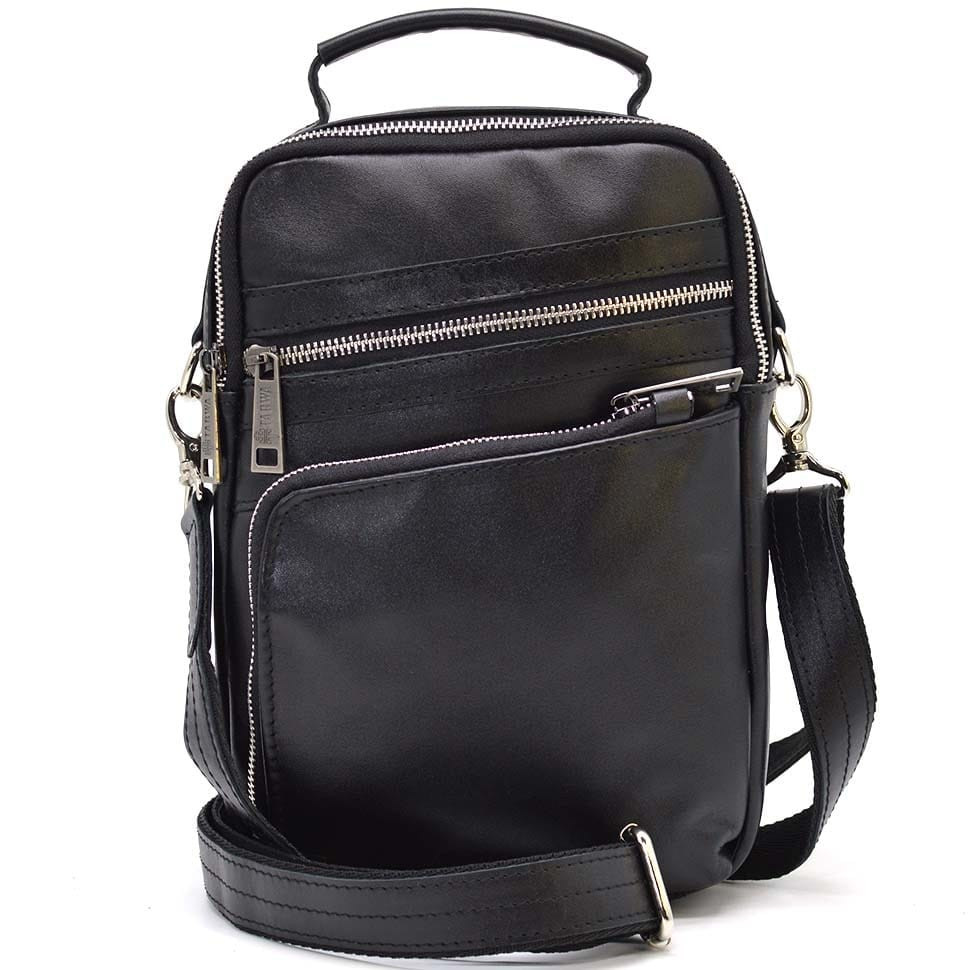 Сумка через плече з ручкою вертикальна TARWA GA-0120-4lx чорна наппа, фото 1