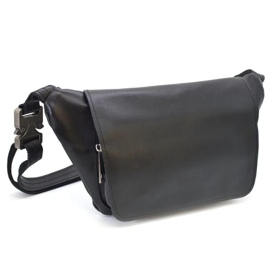 Шкіряна бананка, поясна сумка з клапаном GA-8153-3md TARWA чорна, фото 1