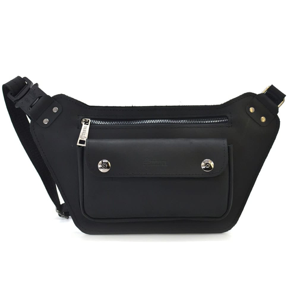 Шкіряна бананка напоєна чорна кінська шкіра RA-8133-3md TARWA, фото 1