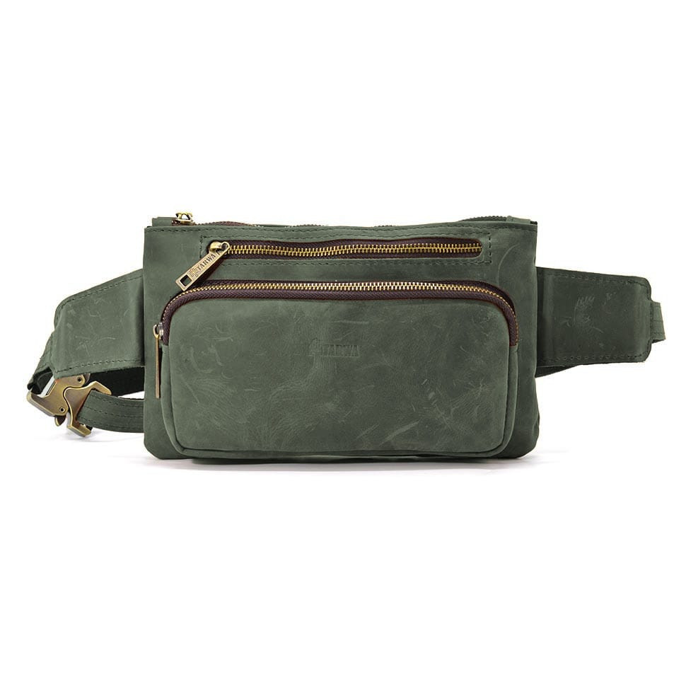 Поясна шкіряна сумка бананка RE-8137-4lx бренд TARWA зелена, фото 1