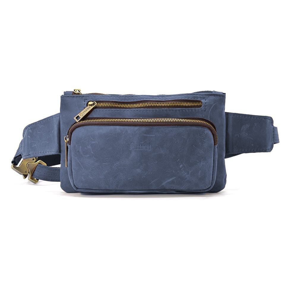 Поясна шкіряна сумка бананка RK-8137-4lx бренд TARWA синя, фото 1