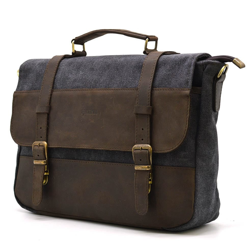 Чоловічий портфель із канвас і кінської шкіри TARWA RGc-3920-3md сіра, фото 1