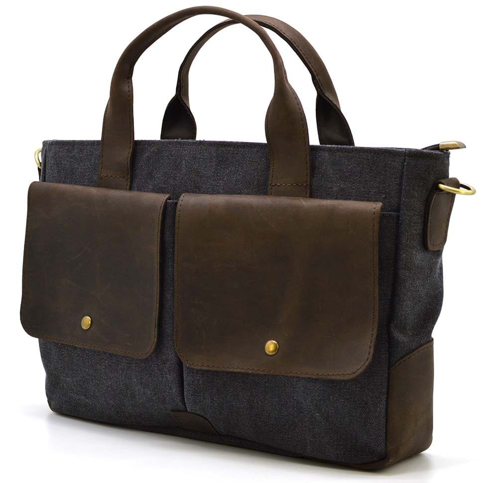 Чоловіча сумка з канвас і кінської шкіри TARWA RGc-3990-3md сіра, фото 1