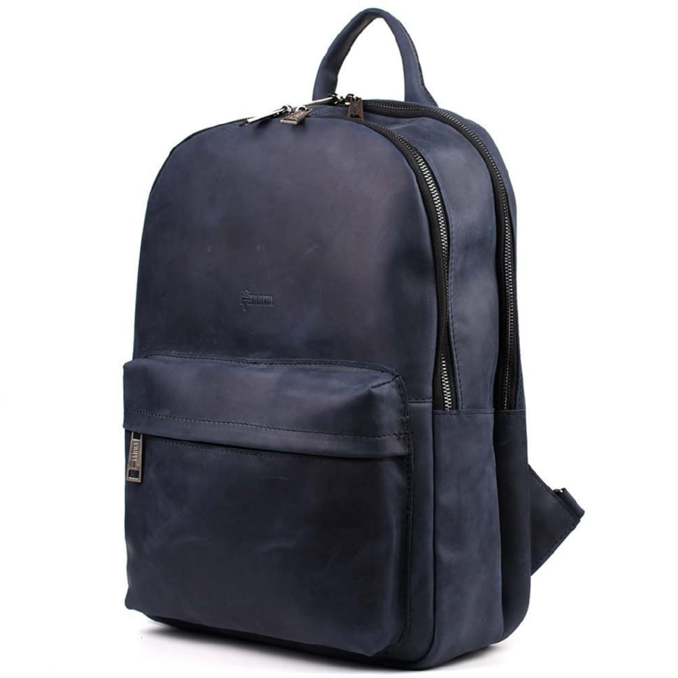 Чоловічий рюкзак шкіряний TARWA RK-7273-3md синій крейзі хорс, фото 1