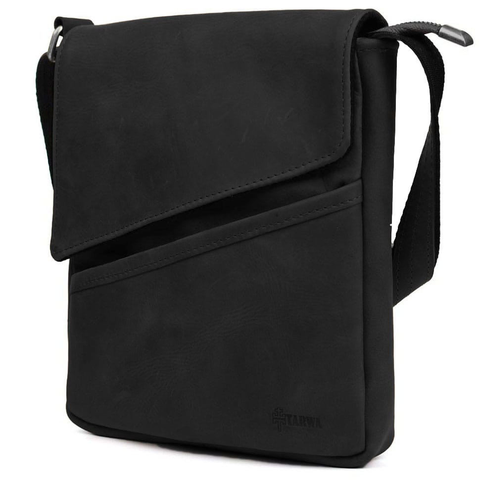 Чоловіча шкіряна сумка через плече компактний месенджер із натуральної шкіри чорна 22*25,5*4 см, фото 1