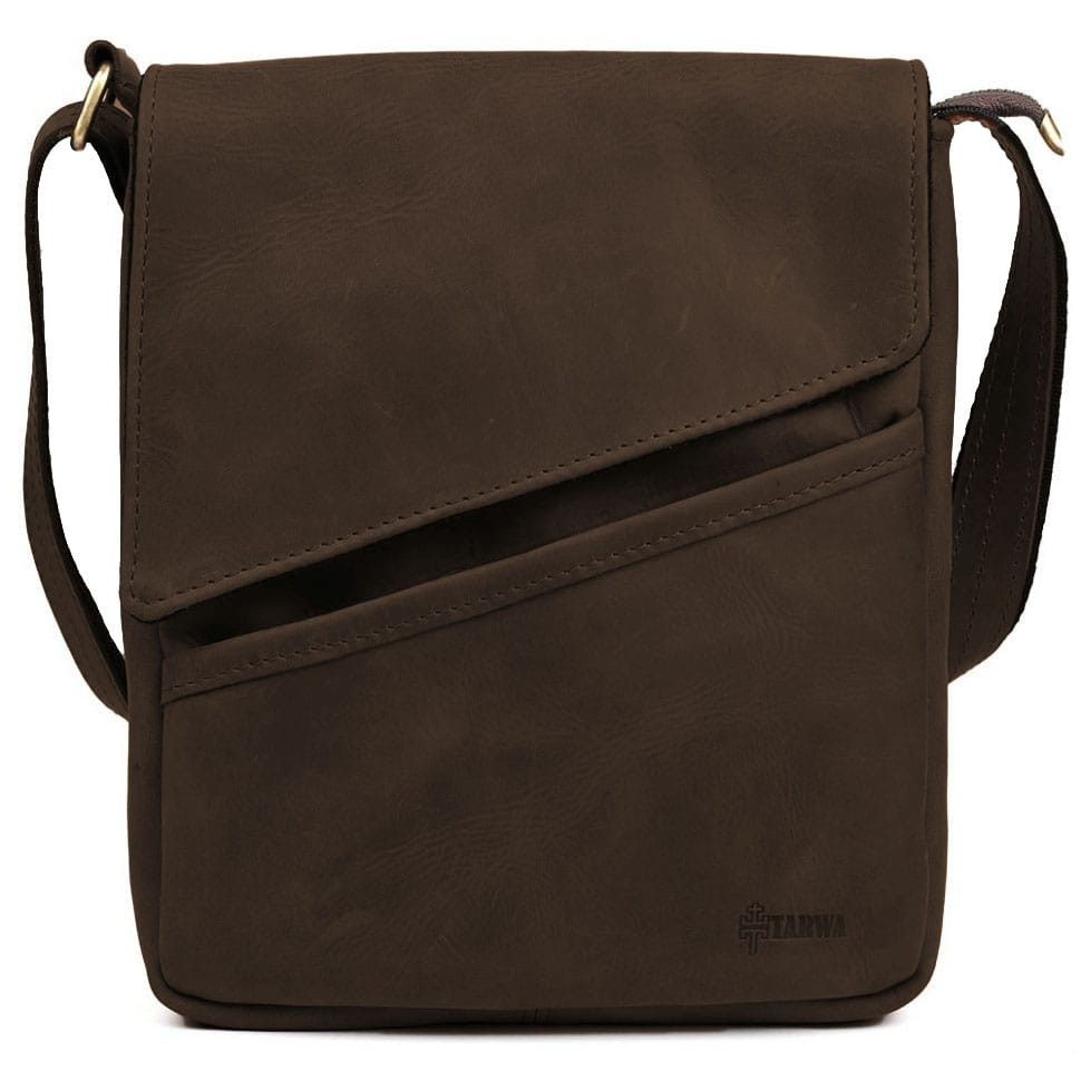 Чоловіча шкіряна сумка через плече компактний месенджер із натуральної шкіри коричнева 22*25,5*4 см, фото 1