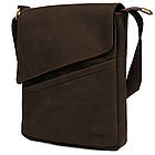 Чоловіча шкіряна сумка через плече компактний месенджер із натуральної шкіри коричнева 22*25,5*4 см, фото 3