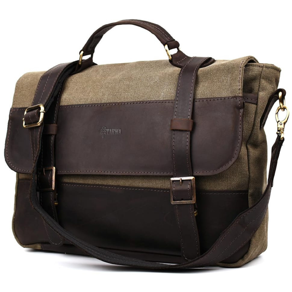 Чоловічий портфель із канвасу та шкіри наппа TARWA RCH-3920-3md, фото 1