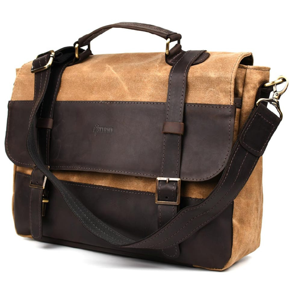 Чоловічий портфель із вощеного канвасу та шкіри наппа TARWA RCW-3920-3md, фото 1