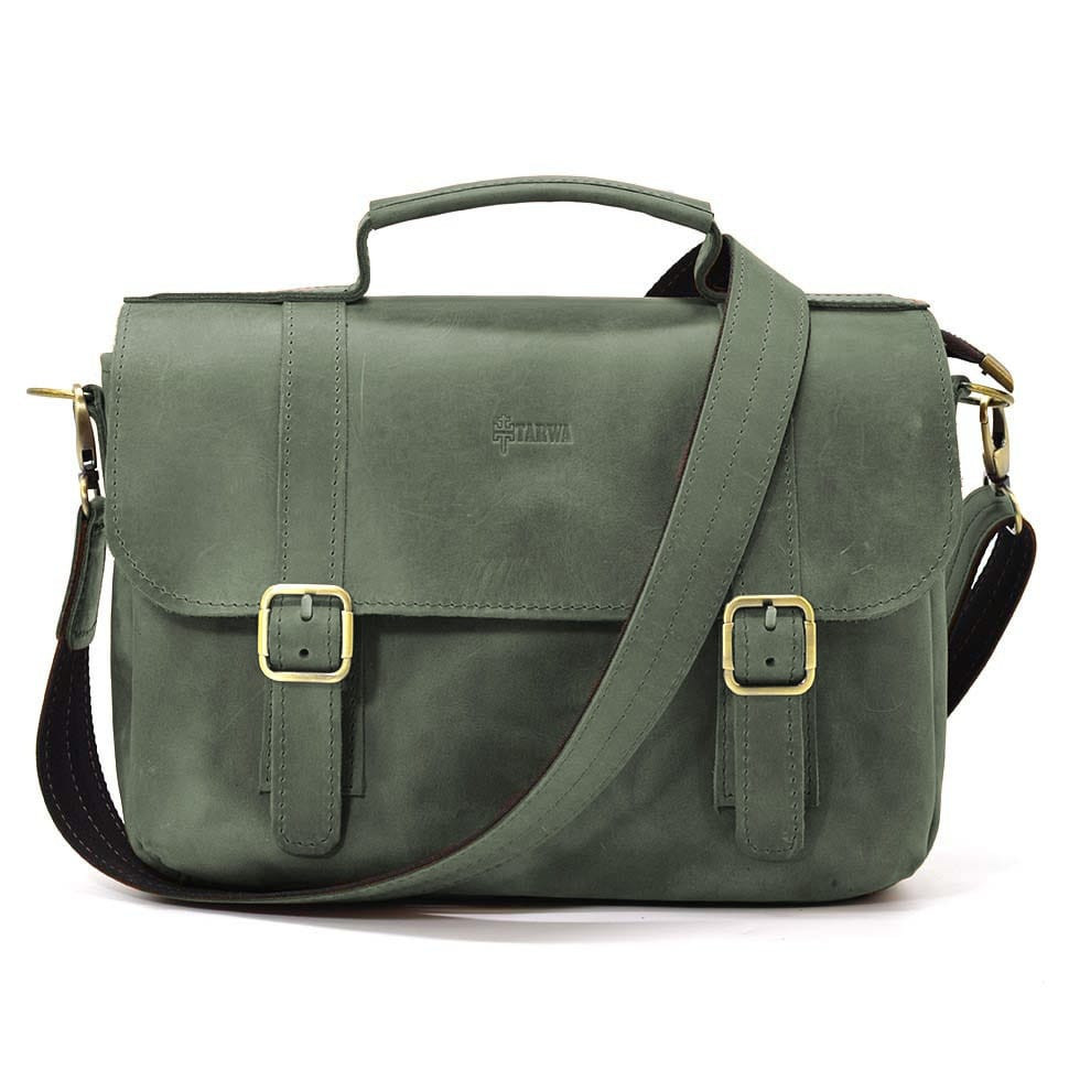 Чоловіча сумка-портфель на плече з ручкою TARWA RE-6008-3md зелена, фото 1
