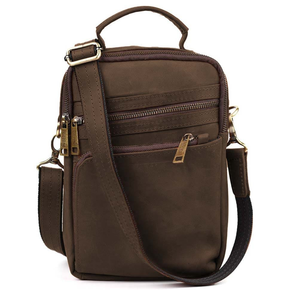 Сумка через плече з ручкою вертикальна TARWA RC-0120-4lx коричнева крейзі хорс, фото 1