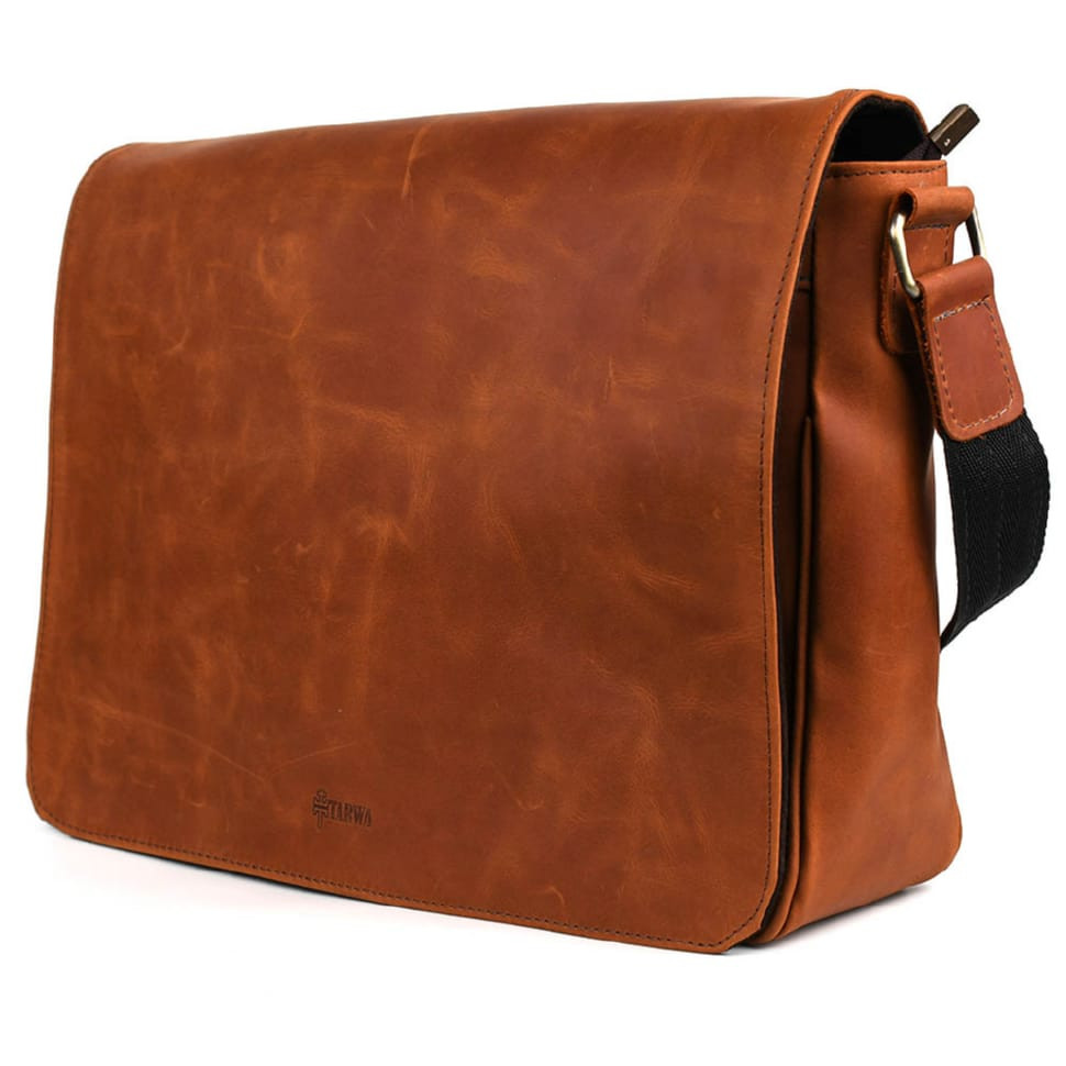 Чоловіча шкіряна сумка через плече з клапаном TARWA RB-1047-3md коньяк, фото 1