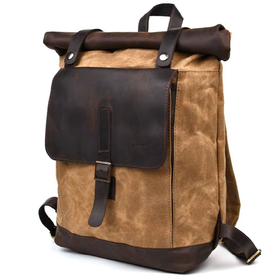 Рюкзак із кінської шкіри та вощеного канваса рол-ап TARWA RCw-5191-3md, фото 1