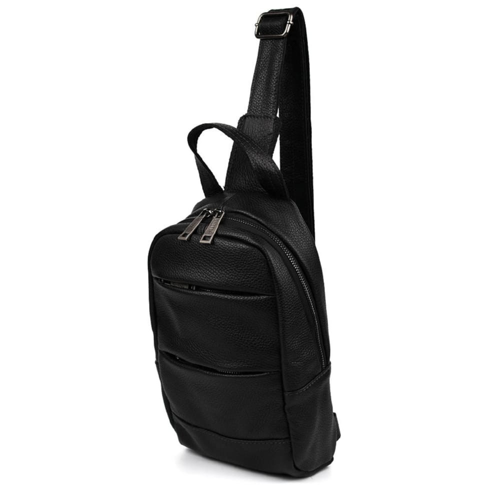 Рюкзак слінг шкіряний об'ємний з кишенями TARWA FA-6010-3md чорний флотар, фото 1