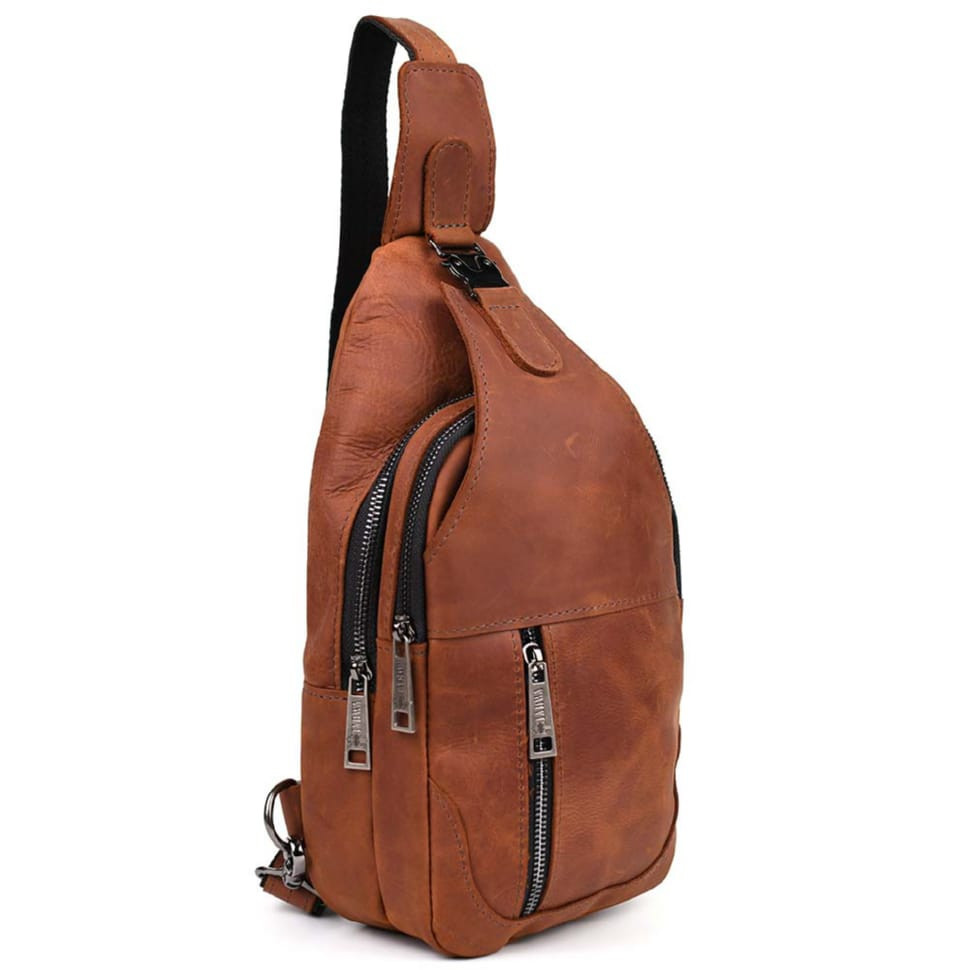 Чоловічий рюкзак-слінг із кінської шкіри TARWA RB-4004-3md коньячний, фото 1