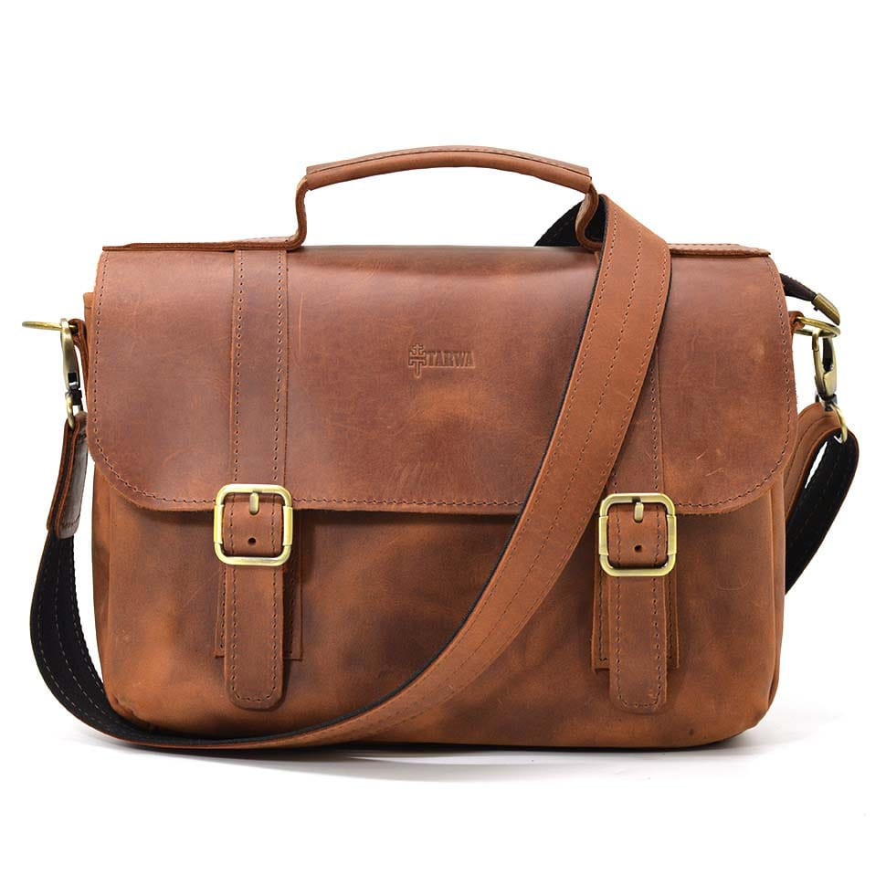 Чоловіча сумка-портфель на плече з ручкою TARWA RB-6008-3md коньячна, фото 1