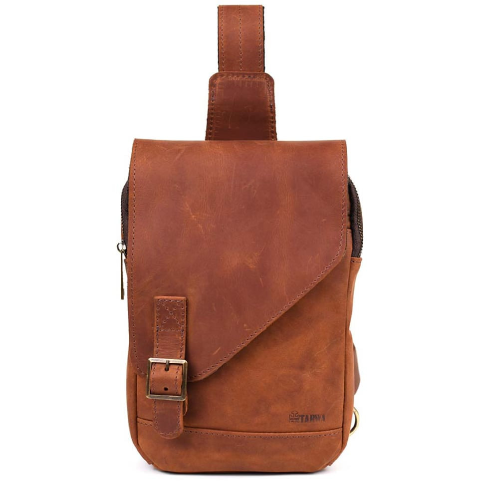 Рюкзак шкіряний слінг на одне плече RB-6403-4lx TARWA коньячний крейзі хорс, фото 1
