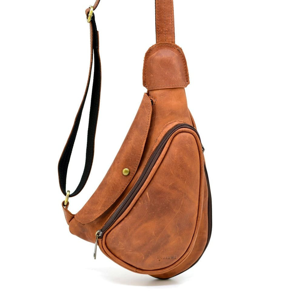 Шкіряний рюкзак TARWA RB-3026-3md на одне плече з накладною кишенею, фото 1