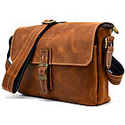Чоловіча шкіряна сумка через плече місткий месенджер із натуральної шкіри коньячна 33*24*6 см, фото 2