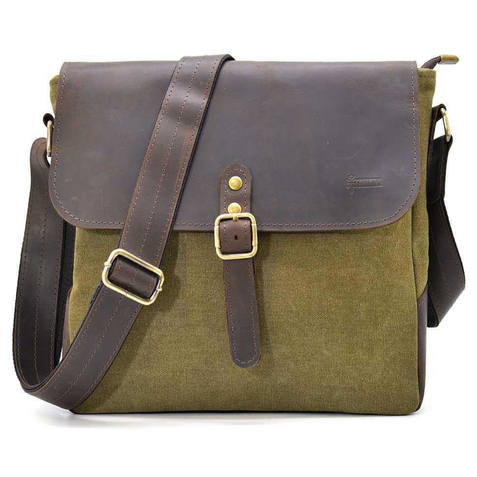 Сумка через плече з парусини хакі та кінської шкіри RCh-6600-4lx TARWA, фото 1