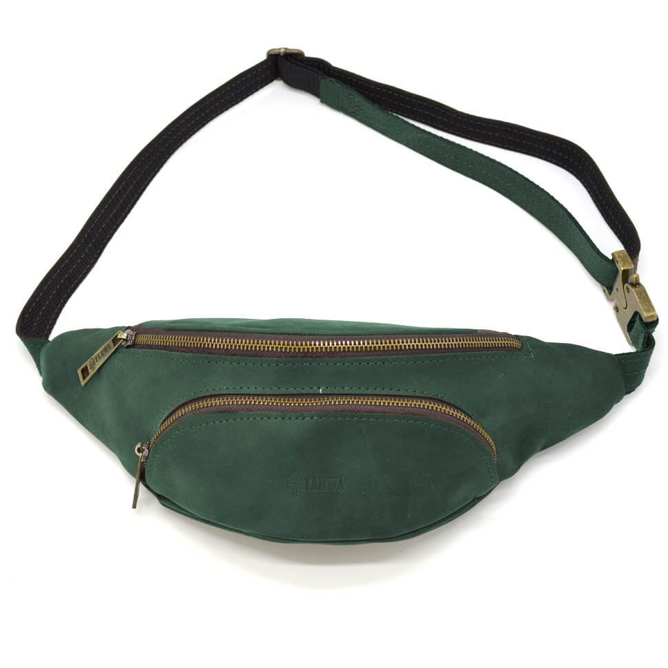 Поясна сумка бананка шкіряна зелена RE-30351-3md TARWA, фото 1