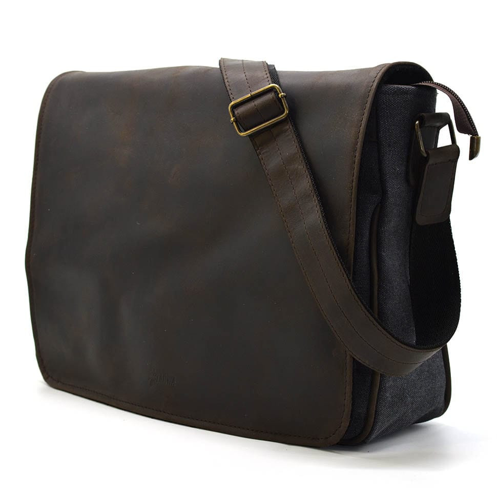 Сумка чоловіча через плече зі шкіри та канвас TARWA RCg-1047-3md, фото 1
